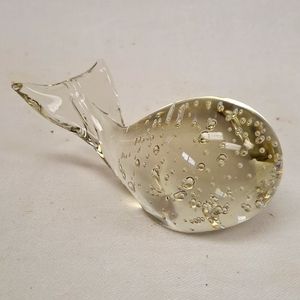 Vintage art glass clear controlled bubbles paperweight glass art whale